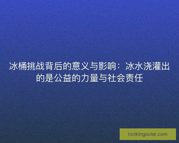 冰桶挑战背后的意义与影响：冰水浇灌出的是公益的力量与社会责任
